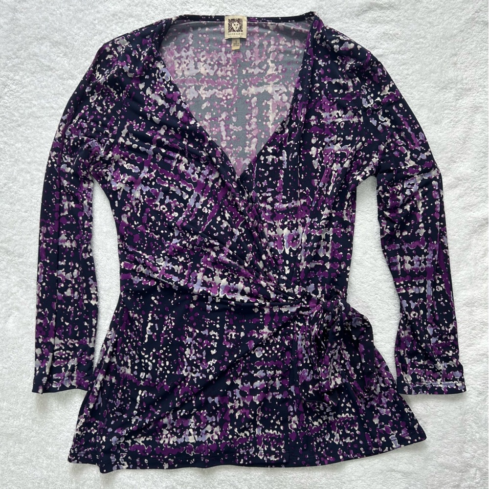Purple and Black Patterned Wrap Top